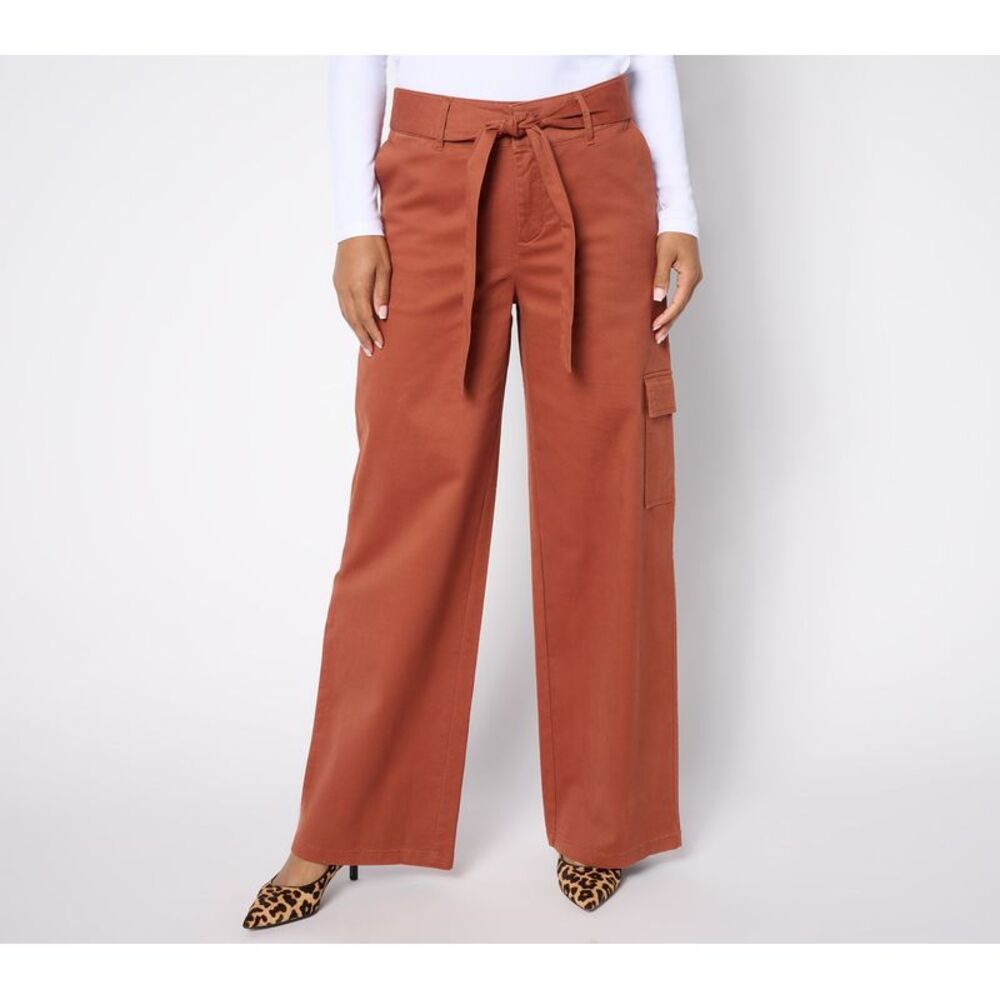 Me by Jennie Garth Women's Pants Sz 4 Rowen Wide Leg Self Belt Brown A681901